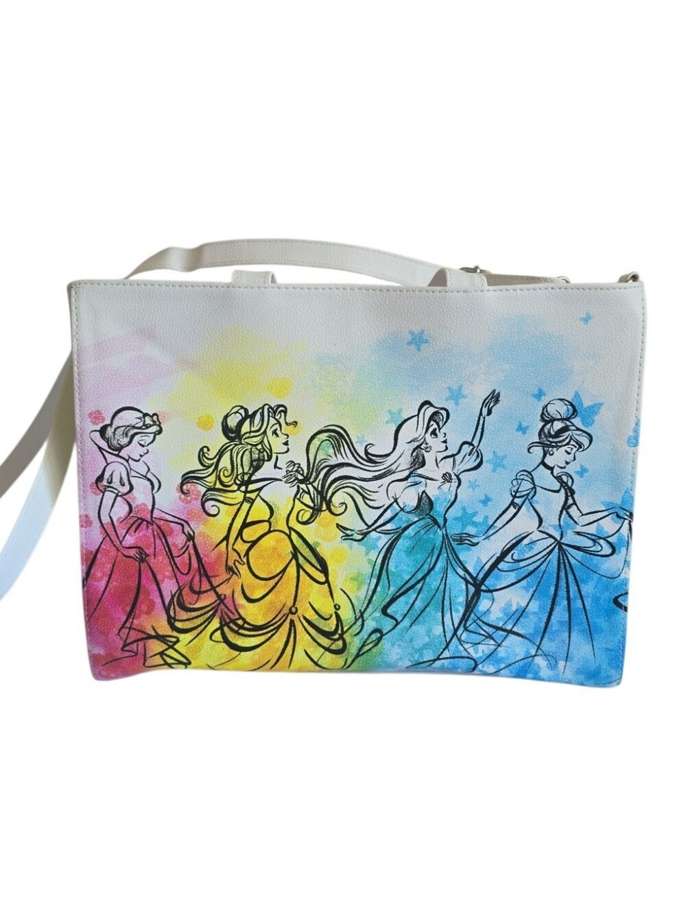 DISNEY White Multi-Color Princess Vegan Faux Leather Crossbody Bag